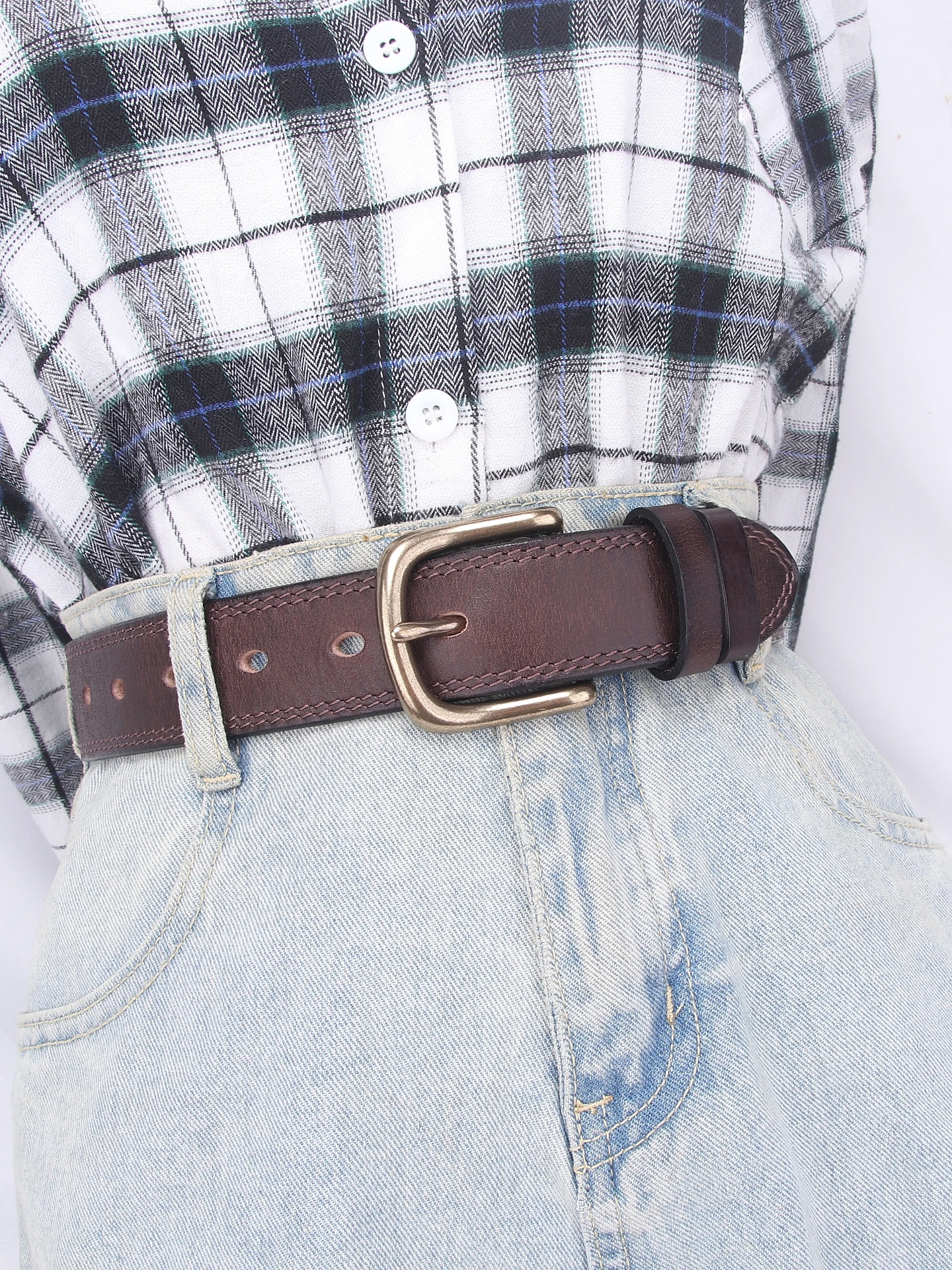 本物の手作りトップレイヤー牛革ベルト-カジュアル多用途ジーンズウエストベルト-レディースファッションステッチレザーベルト