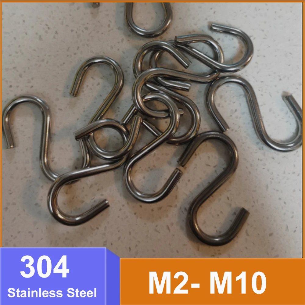 M2- M10 304 Stainless Steel S Shaped Hooks Heavy Duty Multi-Purpose Utility Hook Kitchen Bathroom Office Garage Essential