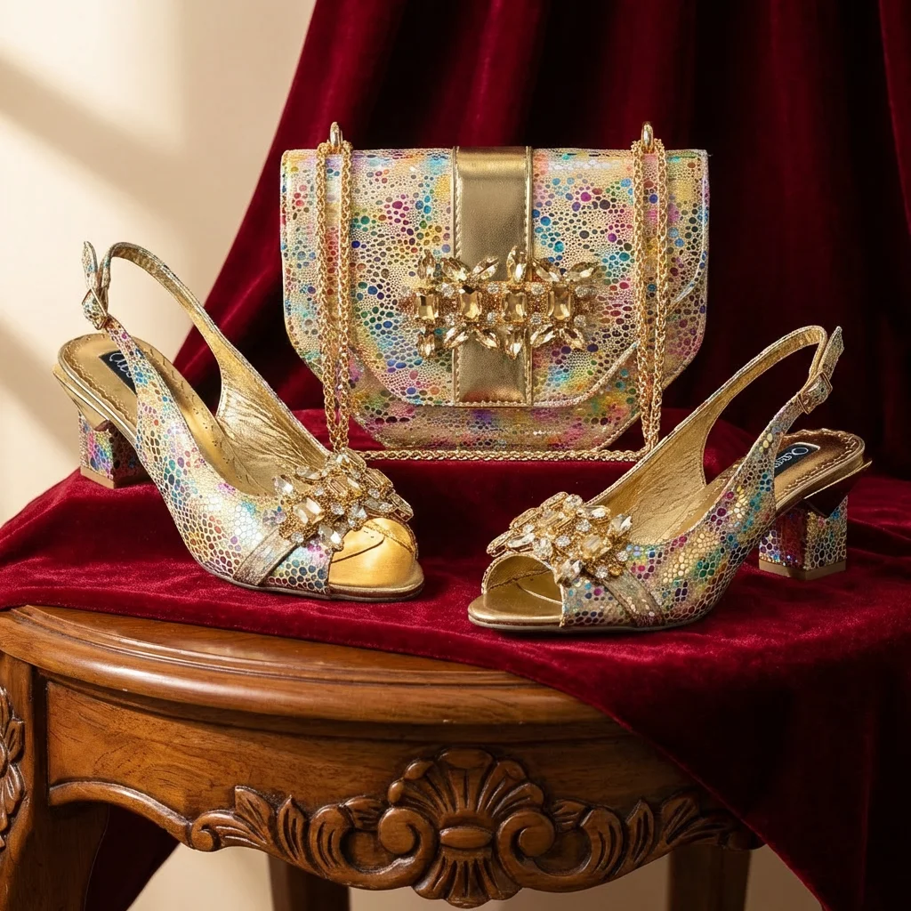 

New Women's Italian Design Elegant High Heel Shoe and Bag Set Signature with Premium Synthetic Fabrics for Weddings And Party