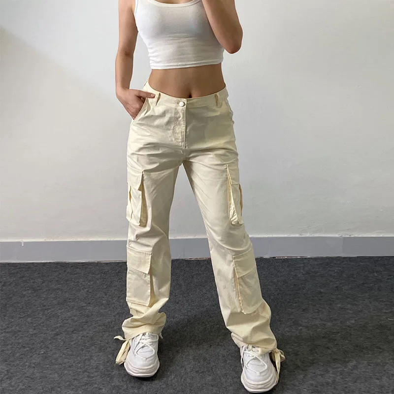 

Solid Cargo Pants Casual Loose Sweat Pockets Parachute Jogging High Waist Trousers Baggy Pant Women Fall Y2K Clothes Streetwear