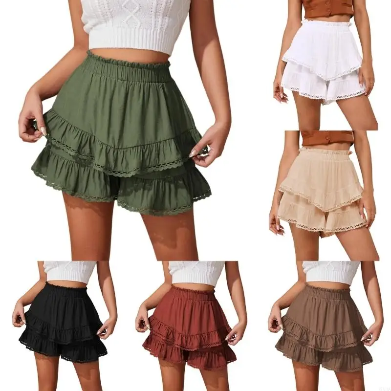 Women's Ruffle Tiered Skorts Elastic Waist Flowy Crochet Casual Athletic Golf Layered Cake Skirt Shorts 6XDA