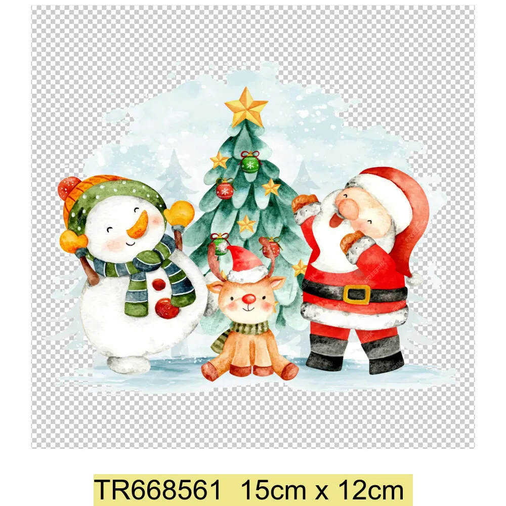 Santa Claus Christmas Tree and Reindeer Heat Transfer Sticker DIY Clothing Sewing Supplies Christmas Short Sleeves Patches