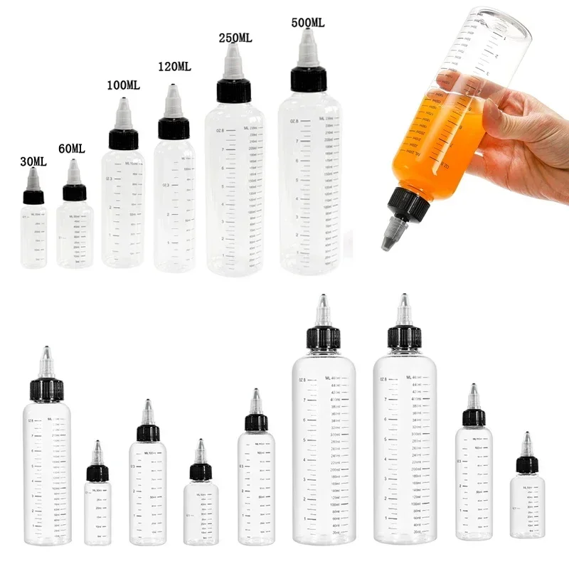 30 pces 30ml-250ml garrafa de aperto de plástico transparente com escala & tampa de torção garrafas de distribuição recipientes recarregáveis vazios para pintura de tinta