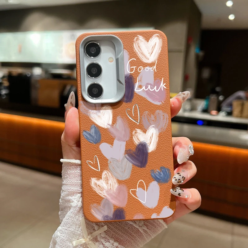 Candy Love Heart Case For Samsung Galaxy A55 A54 5G A35 A25 A15 A16 A52 A53 A14 A34 S20 S21 FE S22 S23 S24 Ultra Leather Texture