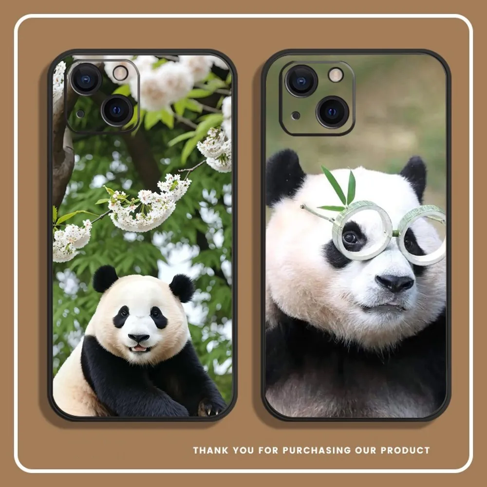 Panda FuBao Phone Case For iPhone 14,13,12 Mini 11 Pro XR,X,XS,MAX 6S,7,8 Plus Silicone Cover Soft black