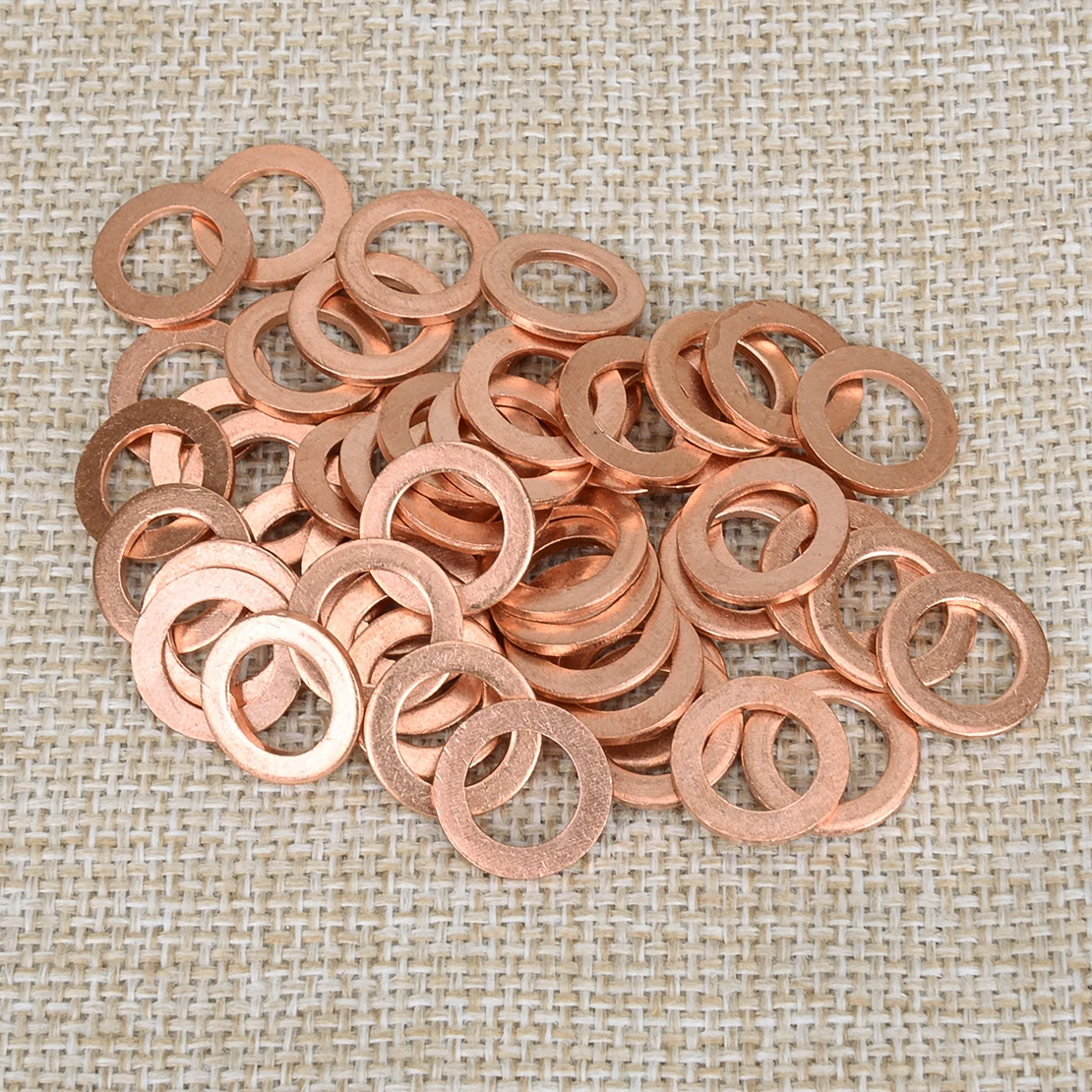 50Pcs M10 Crush Washer Car Flat Ring Seal Oil Gasket For Motorcycle ATV UTV Go-kart Electric Bike Accessories Copper