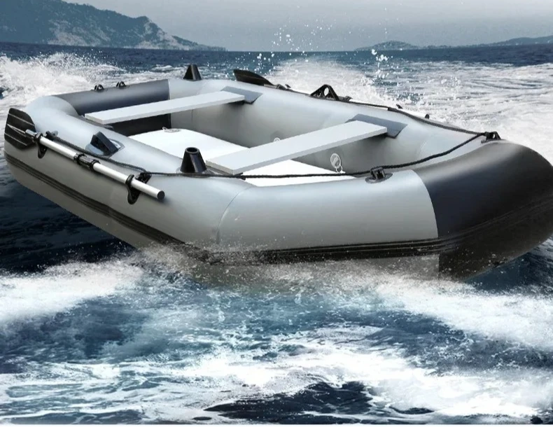 Adult PVC Inflatable Boat with Air Deck 0.7mm Thickness Inflatable Fishing Raft New Grey Inflatable Boat for River Lake for