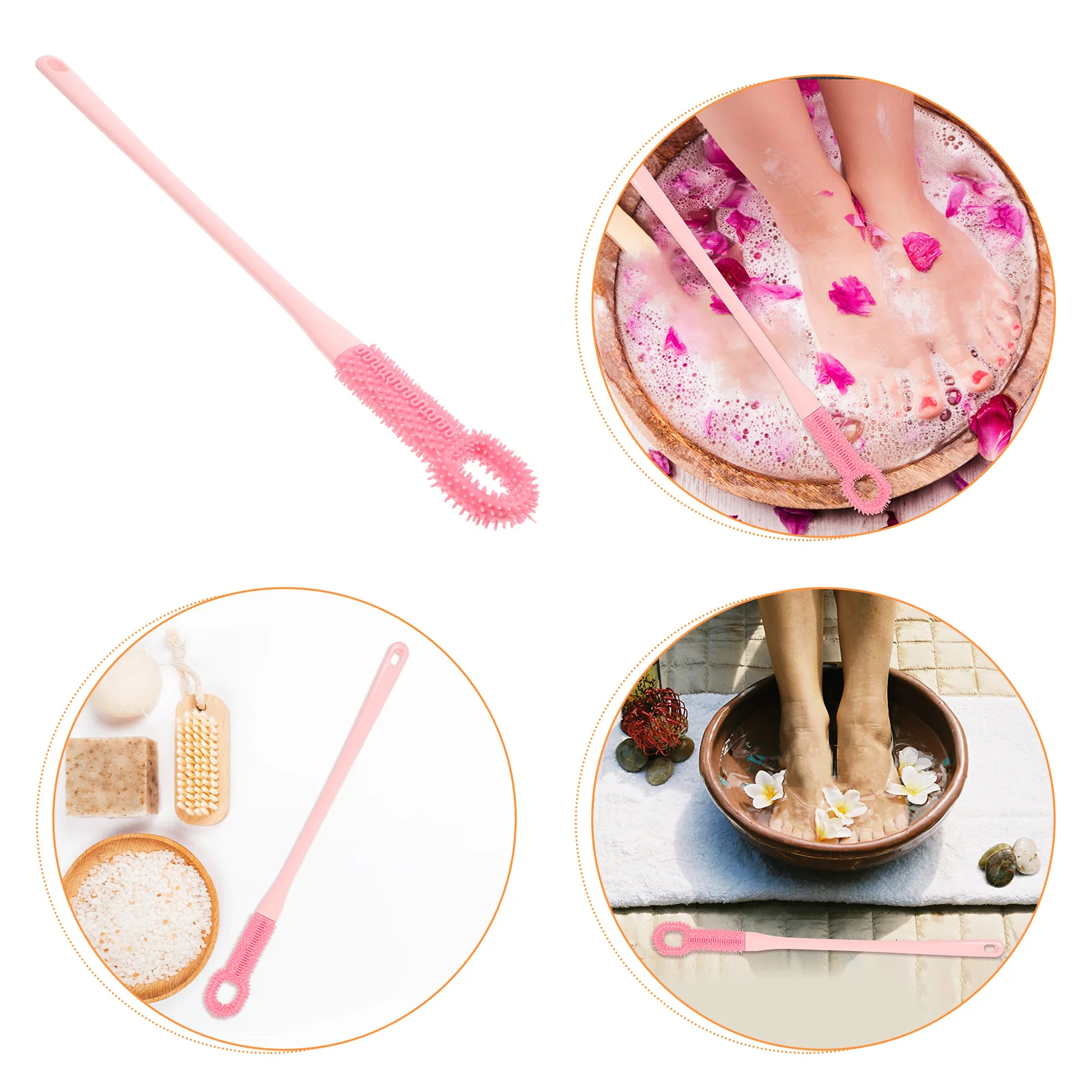 فرشاة قدم من السيليكون الناعم، مقبض طويل وردي، منظف مريح لأصابع القدم، مزيل الجلد الميت، منظف القدمين للاستحمام لكبار السن
