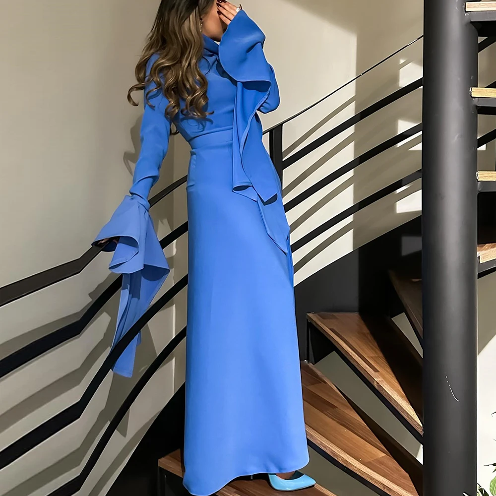 

Bespoke Occasion Dresses For Formal Occasions Straight Ankle Length Solid Color Flare Sleeve Jersey Solid Color Asymmetrical