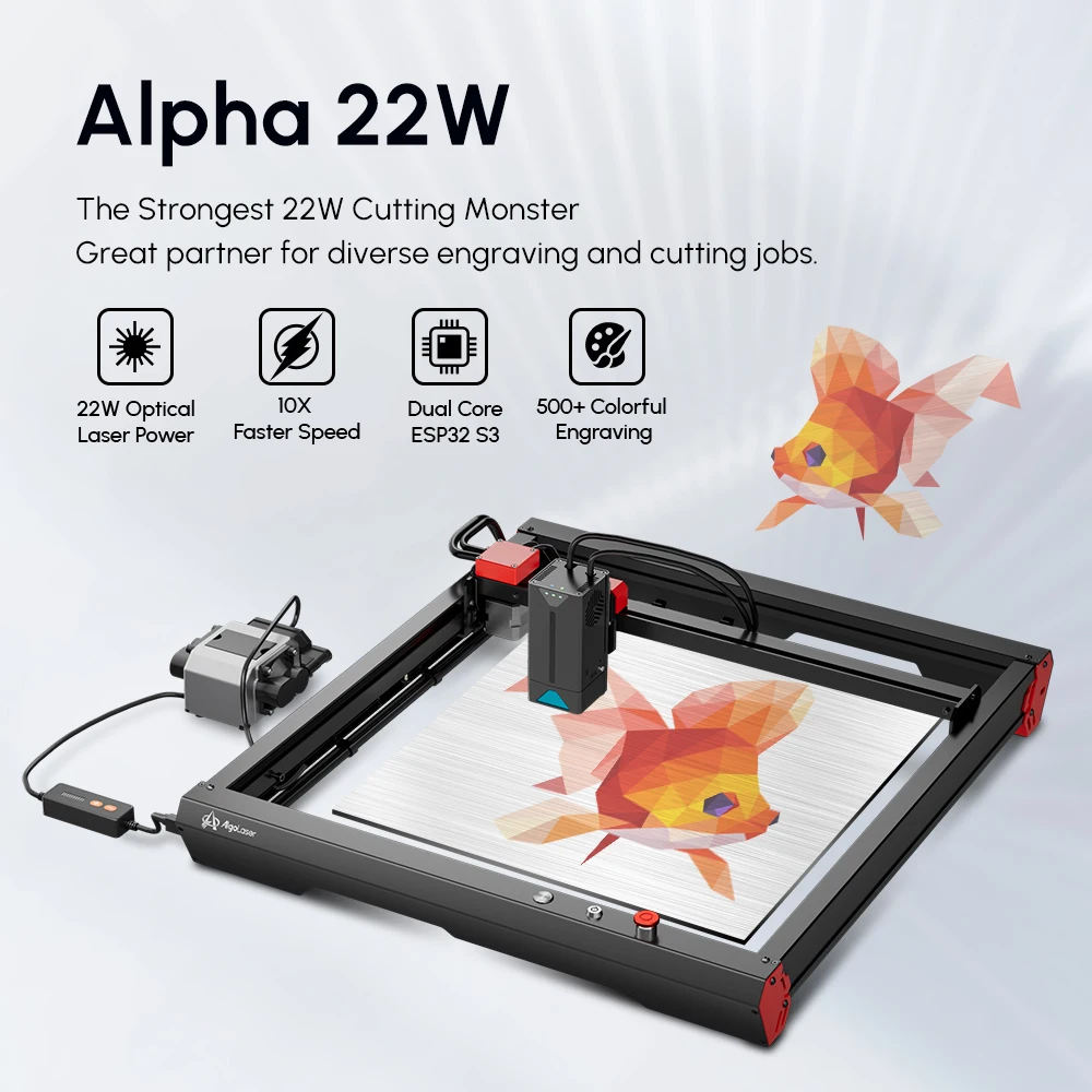 AlgoLaser Alpha 22W Laser Engraver with Camera Include Rotary Rotary Air Pump Raisers and Honeycomb Panel Laser Engraver Cutter