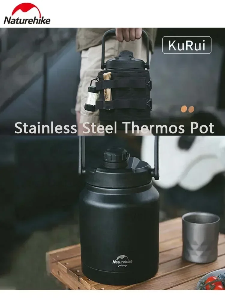 Naturehike Outdoor Thermos Pot Stainless Steel Vacuum Insulated Large Capacity Water Flask Portable 2.5L/3.8L With Outer Pocket