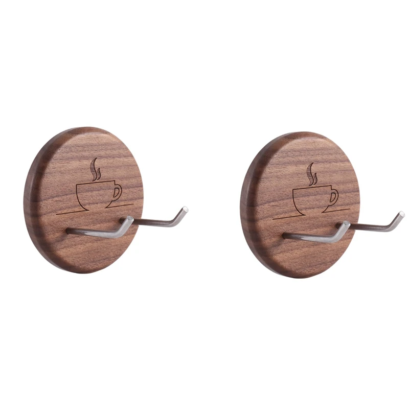 2X Espresso Portafilter Wall Rack Walnut Wall Mounted Hooks With Hooks Suitable For 51/54/58Mm Portafilter