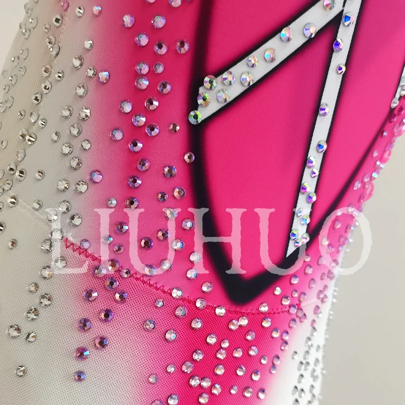 LIUHUO justaucorps de gymnastique rythmique rose avec jupe Performance de pom-pom girl compétitive pour enfants BD9096
