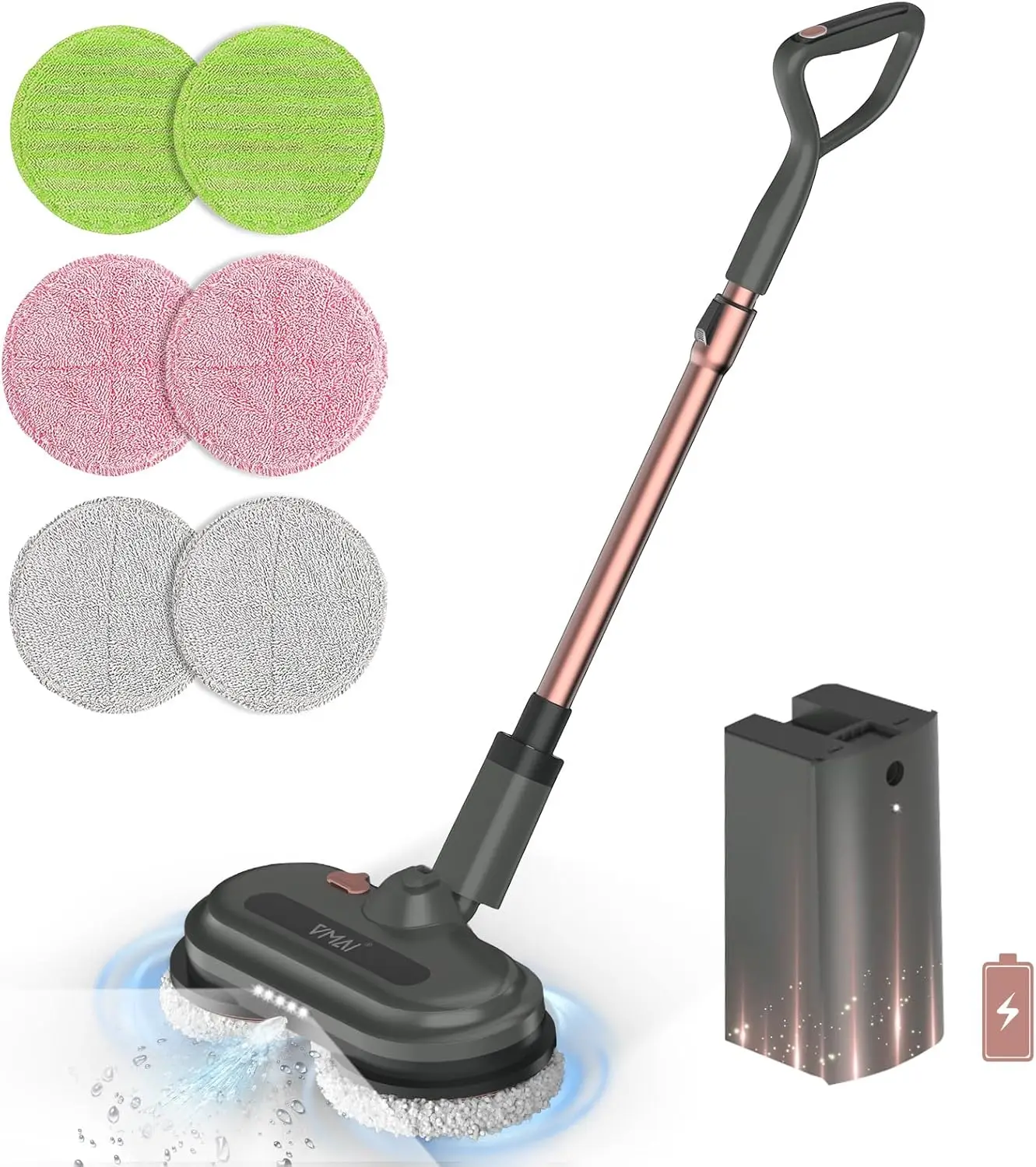 

Cordless Electric Spin Mop with LED Light, Water Spray, Detachable Battery for Hardwood Floors