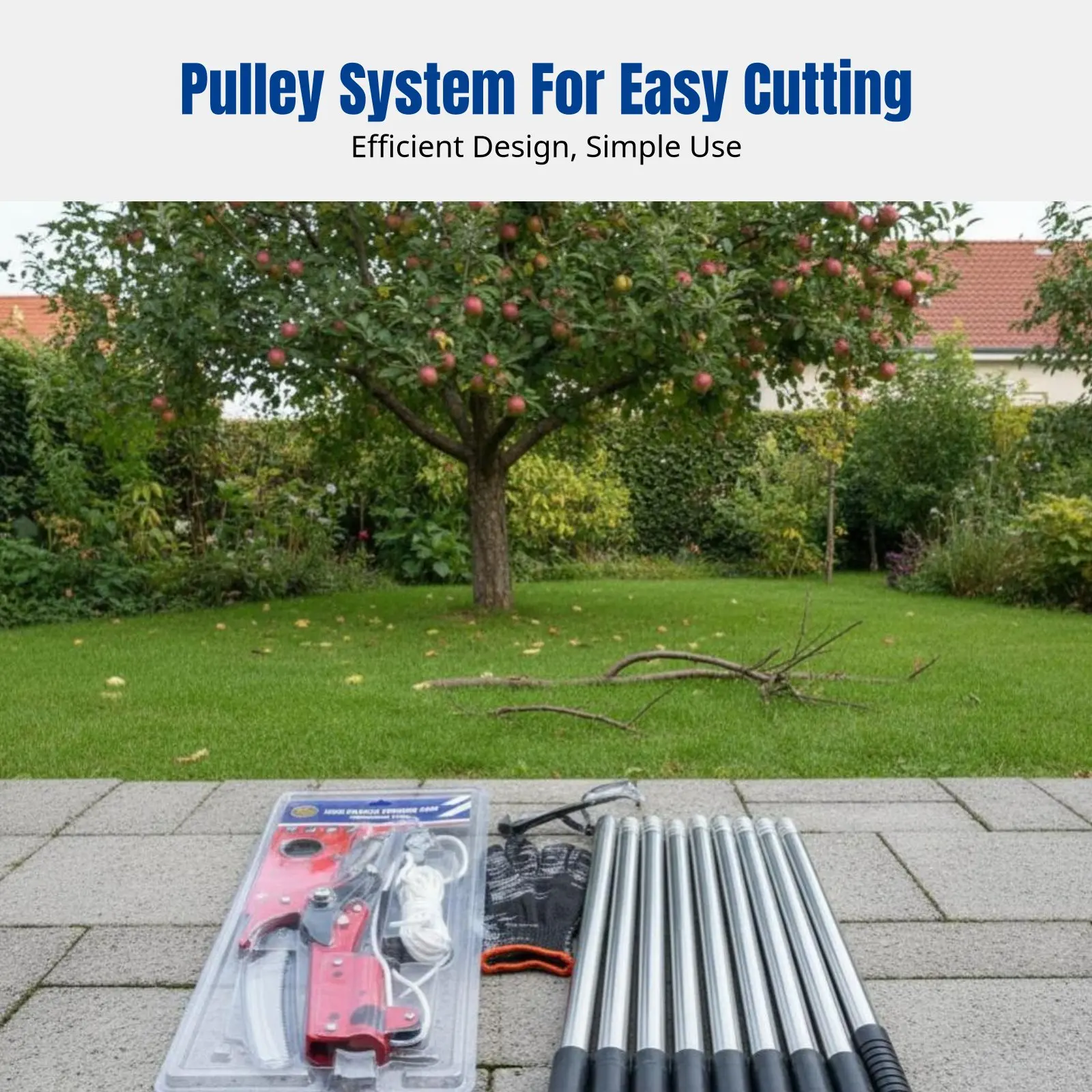 High Branch Pruner Saw, Pulley, Rope, Multi-Section Extension, Garden Tool