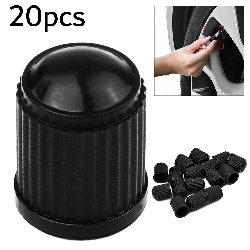 20PCS Car Tire Valve Black Bike Tyre Valve Cap O Rubber Ring Covers Dome Shapes Plastic Dust Valve For Auto Motorcycle Cap Decor