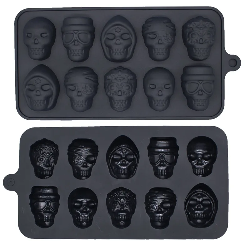 10-Cavity Pirate Skull Silicone Mold Halloween Fondant Cake Decor Baking Mold Reusable DIY Mold For Chocolate Jelly Candy Ice