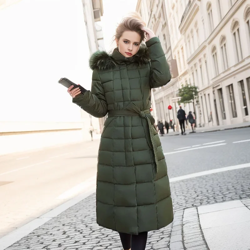 Down Cotton Jacket Women's Mid-Length 2024 Winter New Fashion Slim Over Knee Thick Cotton Coat Winter Jacket