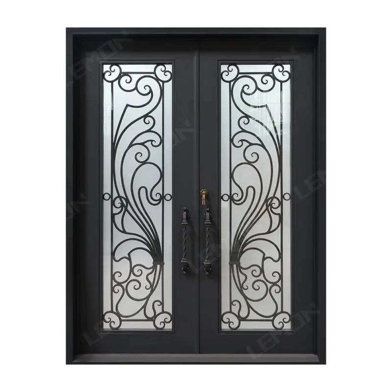 Custom Modern Entrance Rod Double Exterior Front Steel Exterior 72x80 Farmhouse Wrought Iron Doors for Houses