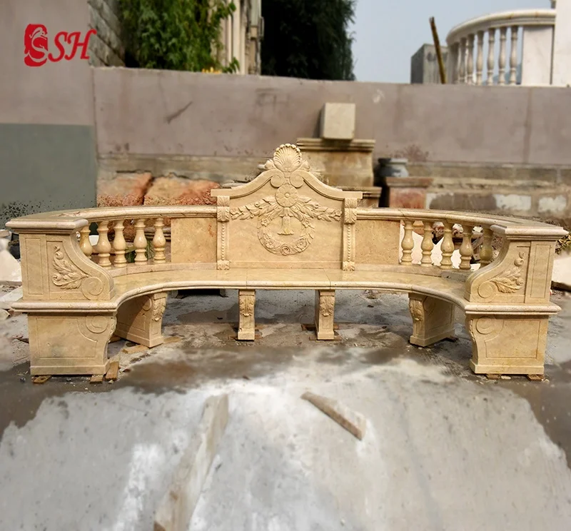 Outdoor Beige Stone Garden Marble  Benches for Sale