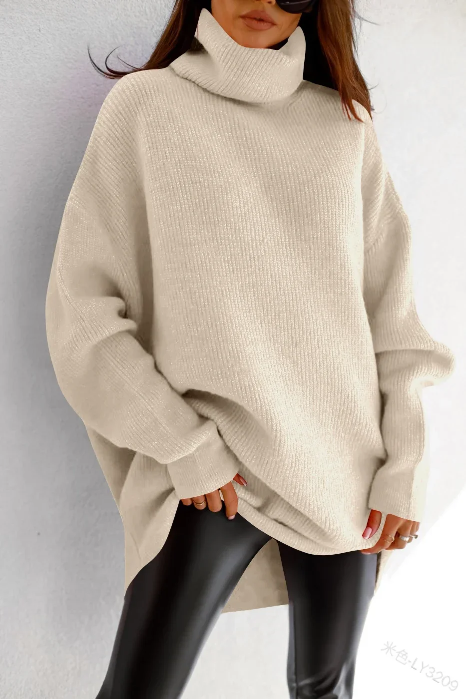 Womens Turtleneck Sweater Fall Winter Oversized Batwing Chunky Soft Pullover Jumpers Top Casual Loose Knit Sweaters