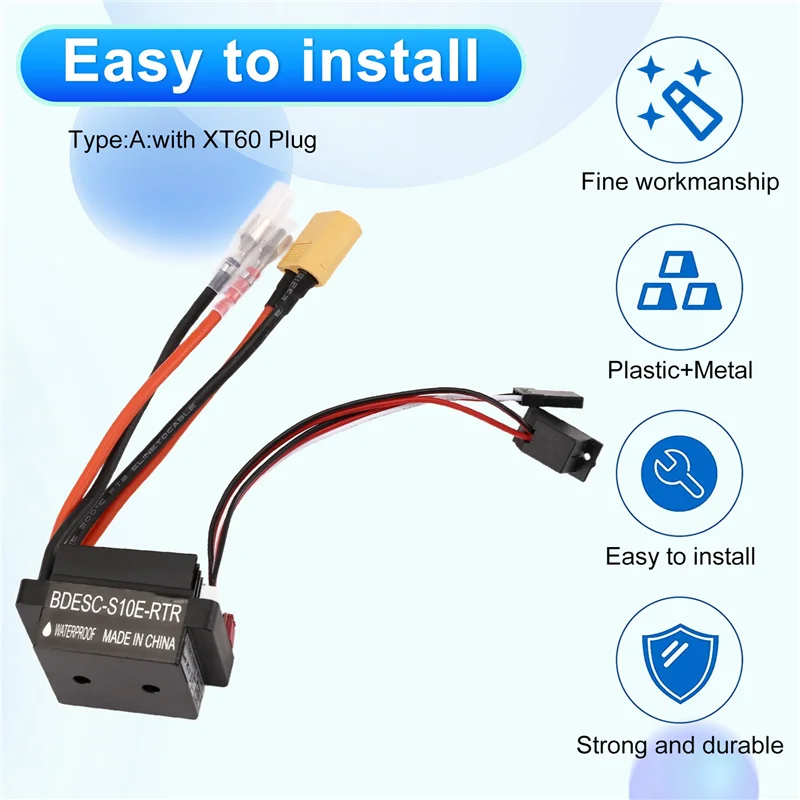 AA60-2X RC Hobby 60A ESC Pengendali Kecepatan Motor Disikat dengan 2A BEC Tegangan Tinggi 6-12V Sikat ESC untuk Kapal RC & Mobil RC ESC,A