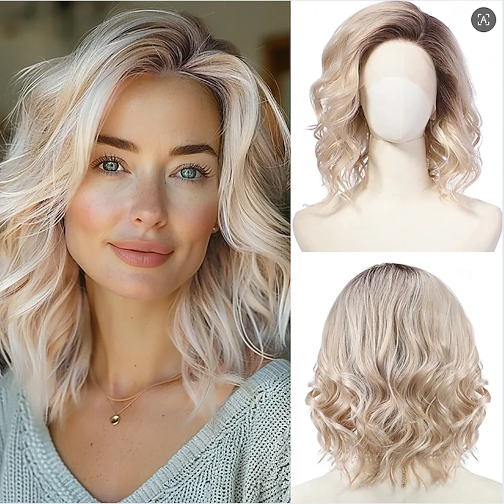 

HAIRJOY парик из синтетических волос, короткий волнистый парик с челкой, светло-русый парик для косплея, вечерние для женщин