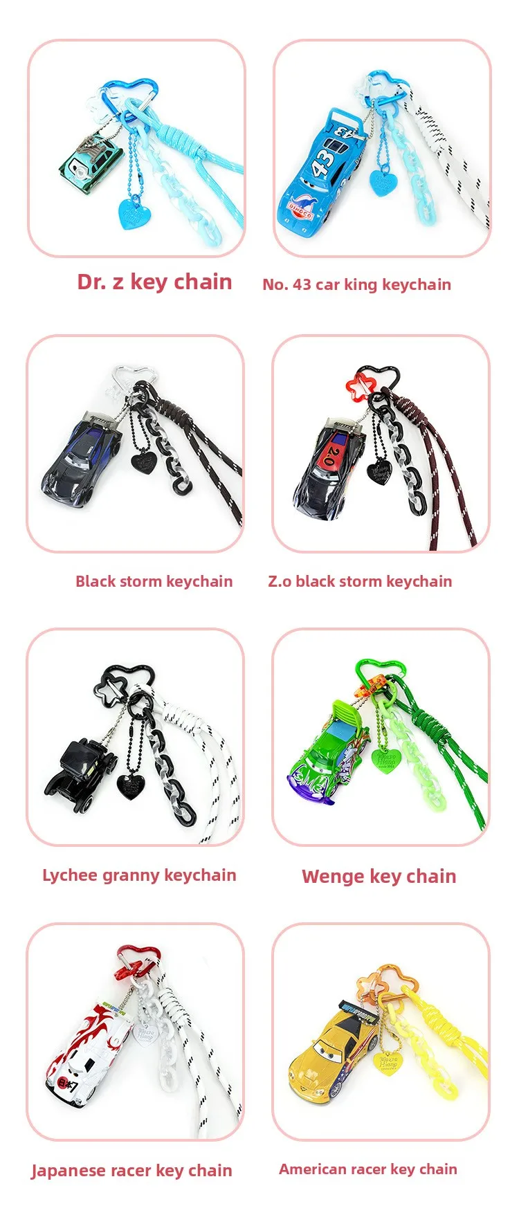Neuer Lightning McQueen Auto-Schlüsselanhänger aus Legierung, Sammlerstück mit Lanyard und Dopamin-Kettenanhänger – Detail 33