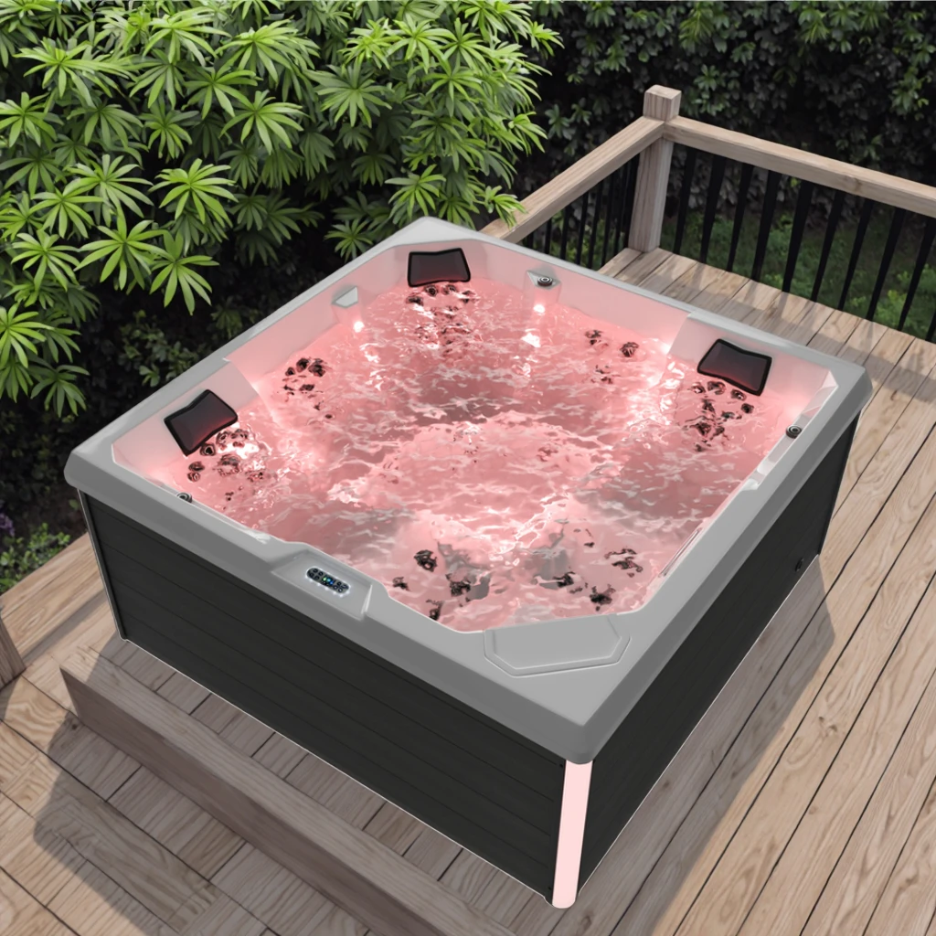 Moderner Deluxe LED-Beleuchteter Outdoor-Whirlpool für 5 Personen, Rechteckig, Groß, für Villen, Hotels, Fitness-Studios, Luxuriöse Massagefunktion