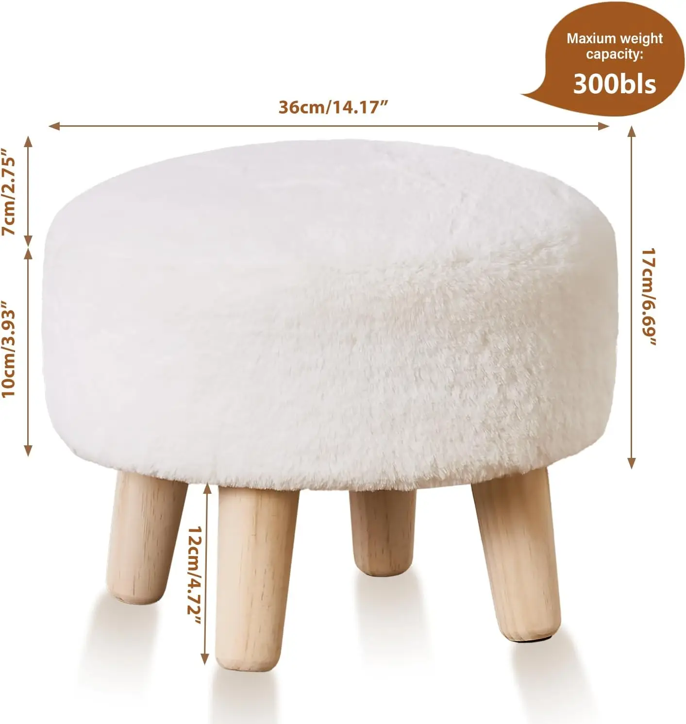 Round Footstool Ottoman Rabbit Wool Mushroom Stool Solid Wood Stool Small Upholstered Ottoman Shoe Changing Foot Stool