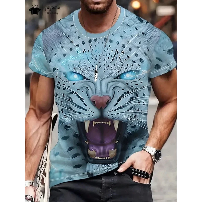 

Men‘s T Shirt Men's Stylish Leopard Pattern Animal Print Y2k Casual Short Sleeve O Neck Tee Loose Top Outdoor Oversized Clothing