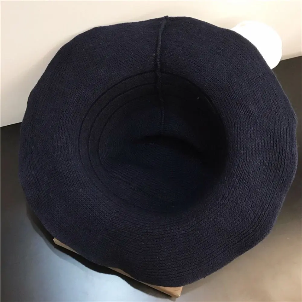 Foldable Wool Witch Hat Korean Solid Color Wool Bucket Hat Basin Hat Knitting Halloween Hat Women