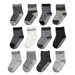 6 Pairs Kids Socks Striped Star Pattern Non-slip Floor Socks For Toddler Baby Boys Socks
