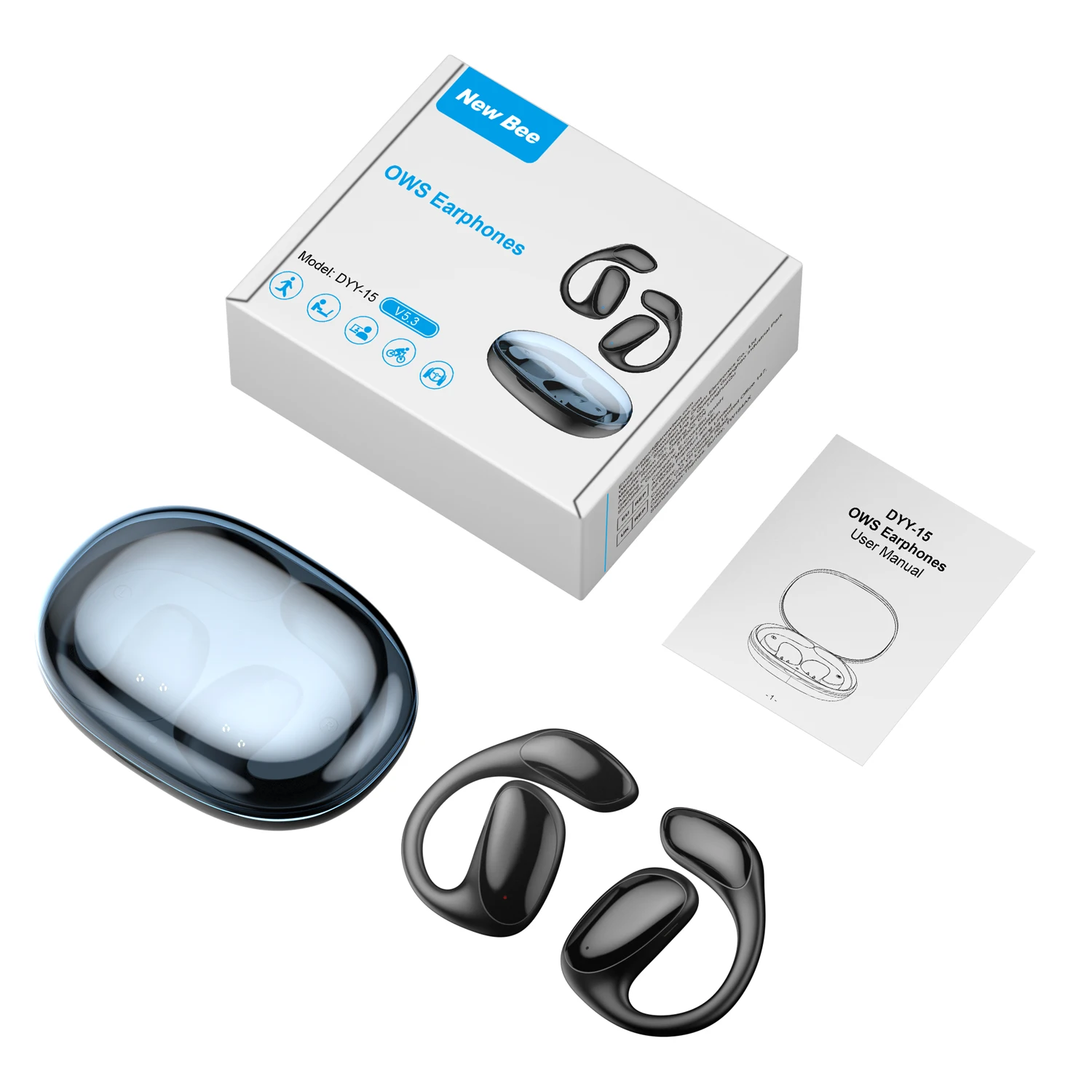 سماعات أذن لاسلكية لتوصيل الهواء لهاتف summarg ، سماعات أذن مفتوحة بمشبك ، صوت عالي الدقة ، سماعات أذن بلوتوث ، Bee جديد ، DYY15
