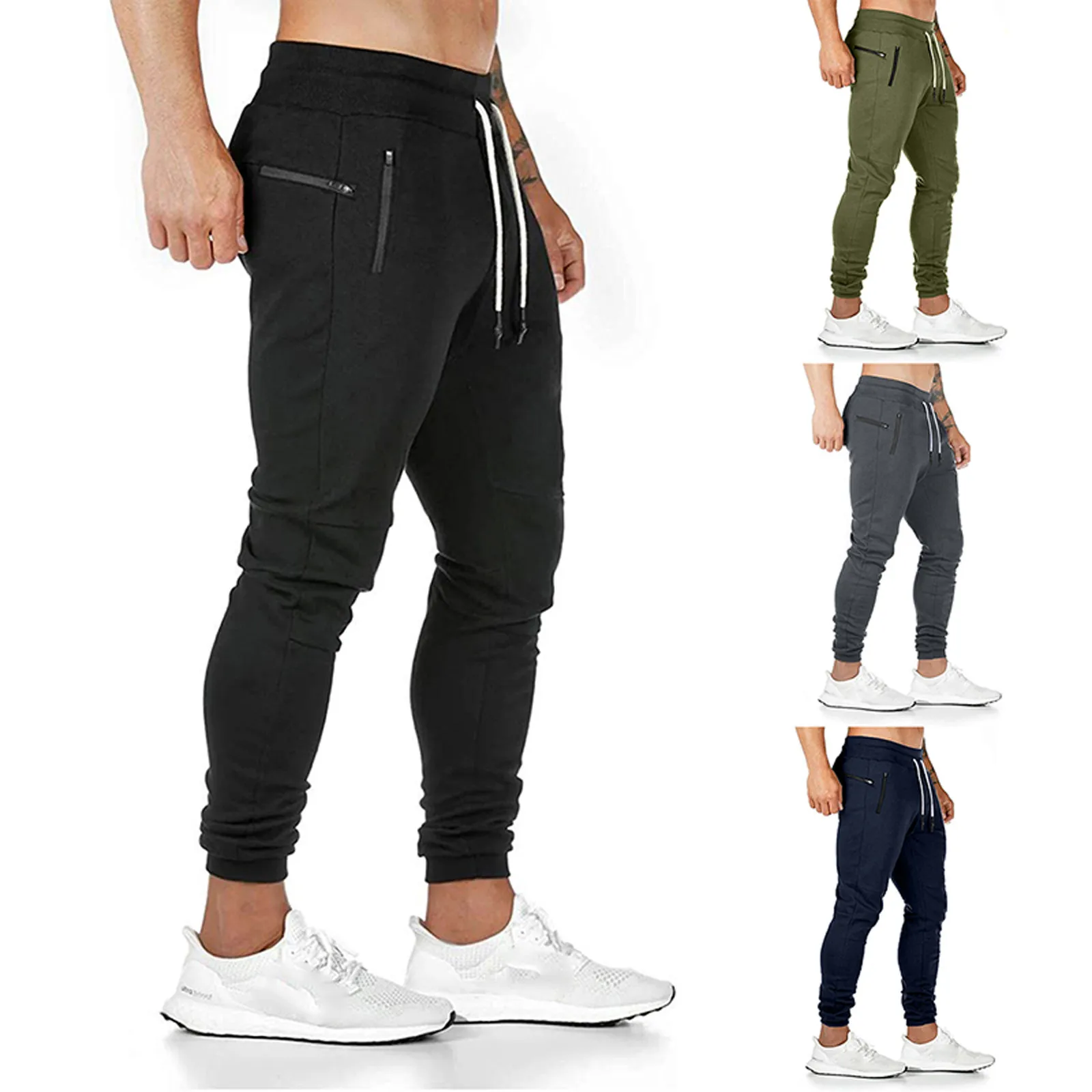 

Side Solid Pockets Waistband Men's Casual Lace-up Drawstring Pants Color Pants