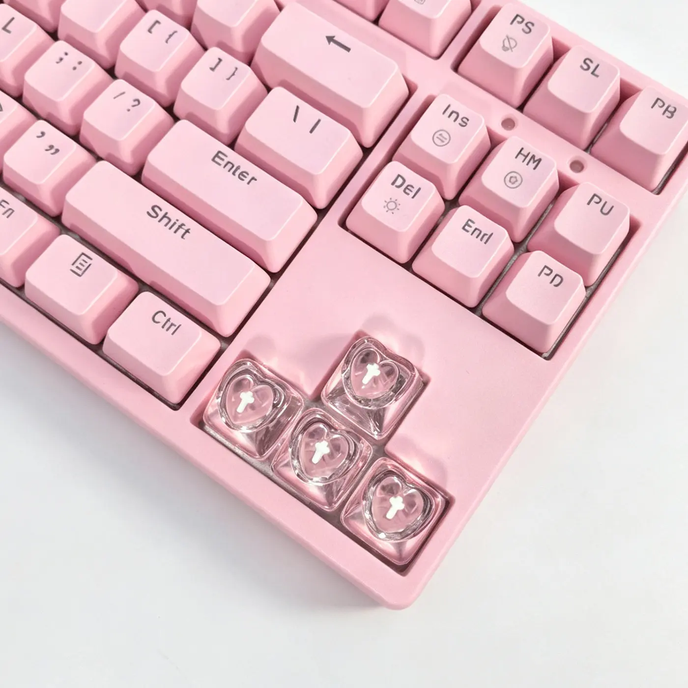 Love Cross Keycaps with High Transparency and Cute Transparent Pink Purple Red Mechanical Keyboard Replacement Keycaps