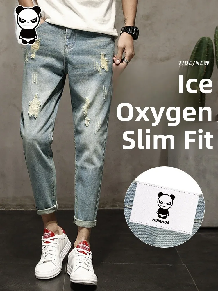 

HiPanda мужские летние тонкие повседневные прямые джинсы в стиле хип-хоп Sle Distred джинсовые брюки со средней талией на молнии дышащие