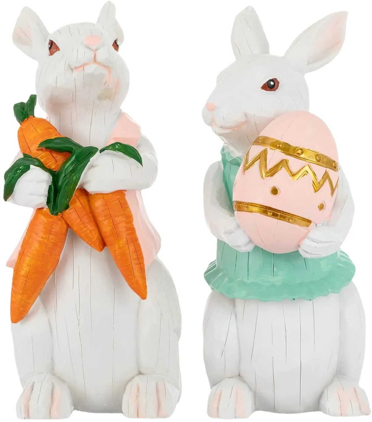Resin Easter Bunny Decor - Holding Eggs & Carrots, Cute Holiday Home Decor, Unique Gift for Kids & Collectors