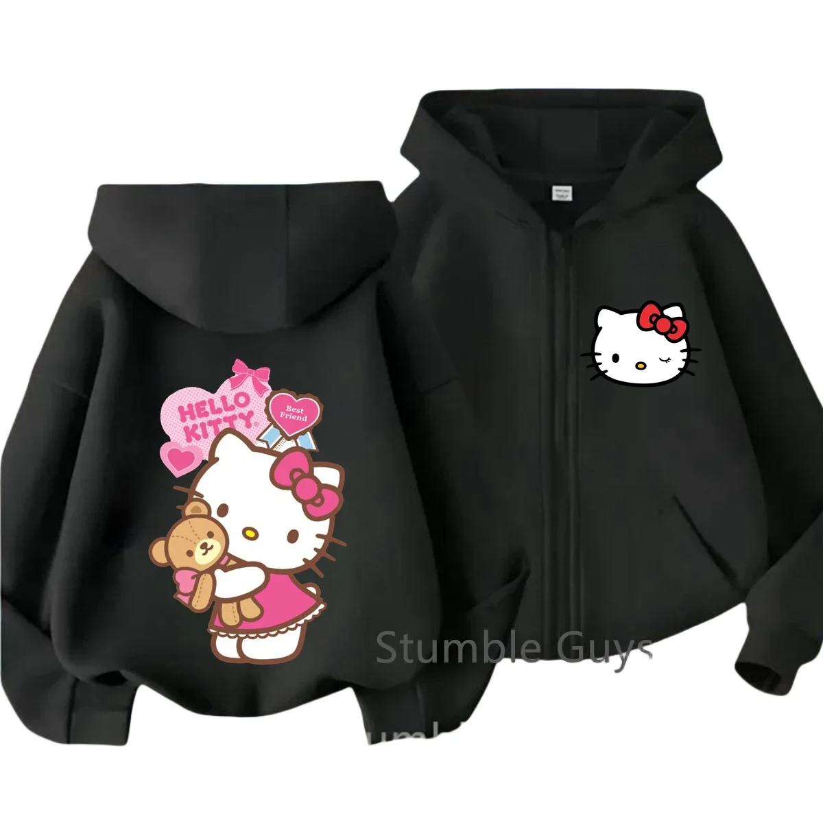 

Мягкая толстовка Hello Kitty на молнии для детей 3-14 лет, повседневная одежда Kawaii Sanrio