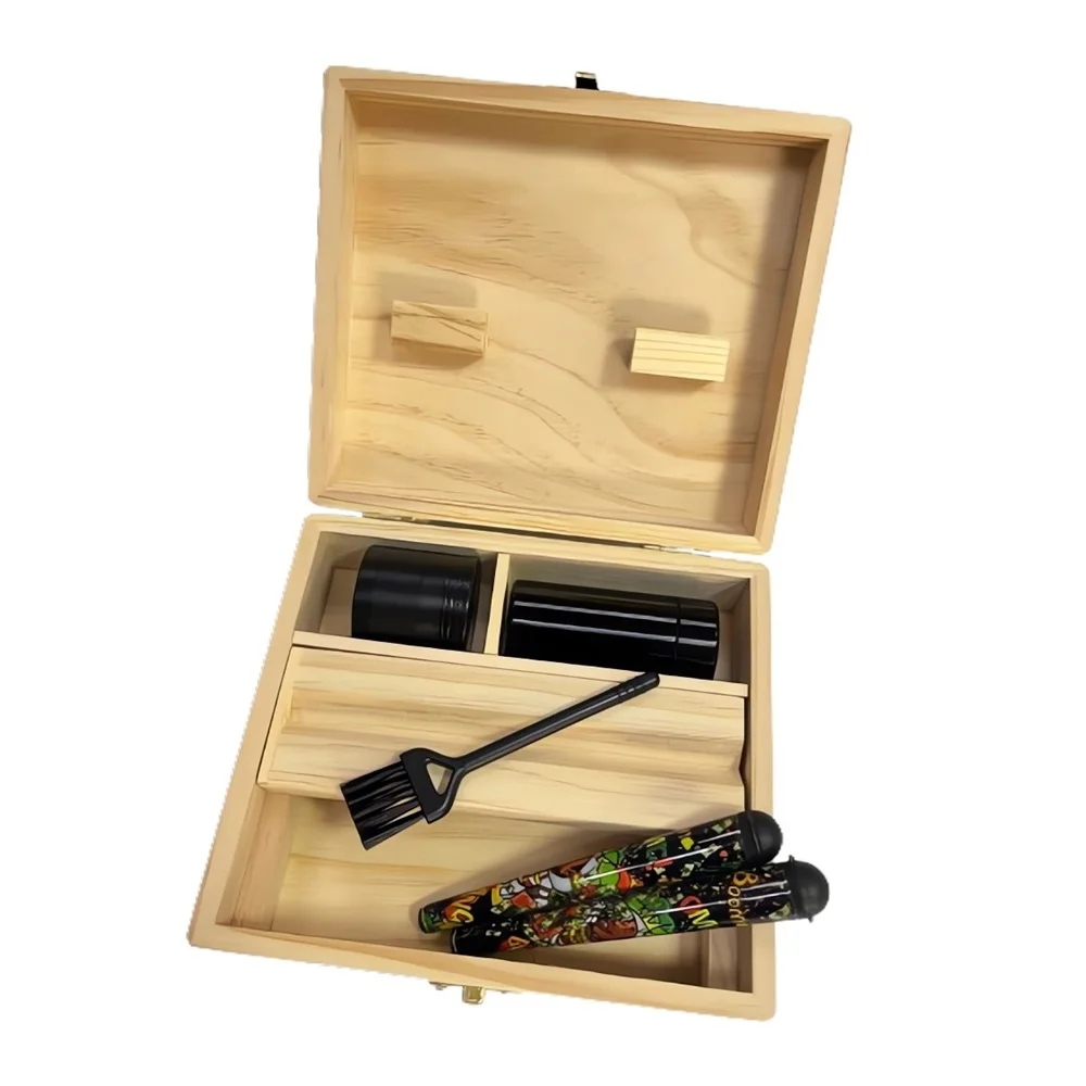 حاوية تخزين لطاحونة الأعشاب ، مجموعة صندوق خبأ ، ملحقات الدخان مع صينية دوارة ، خشب ، خيزران طبيعي ، هدية للرجال