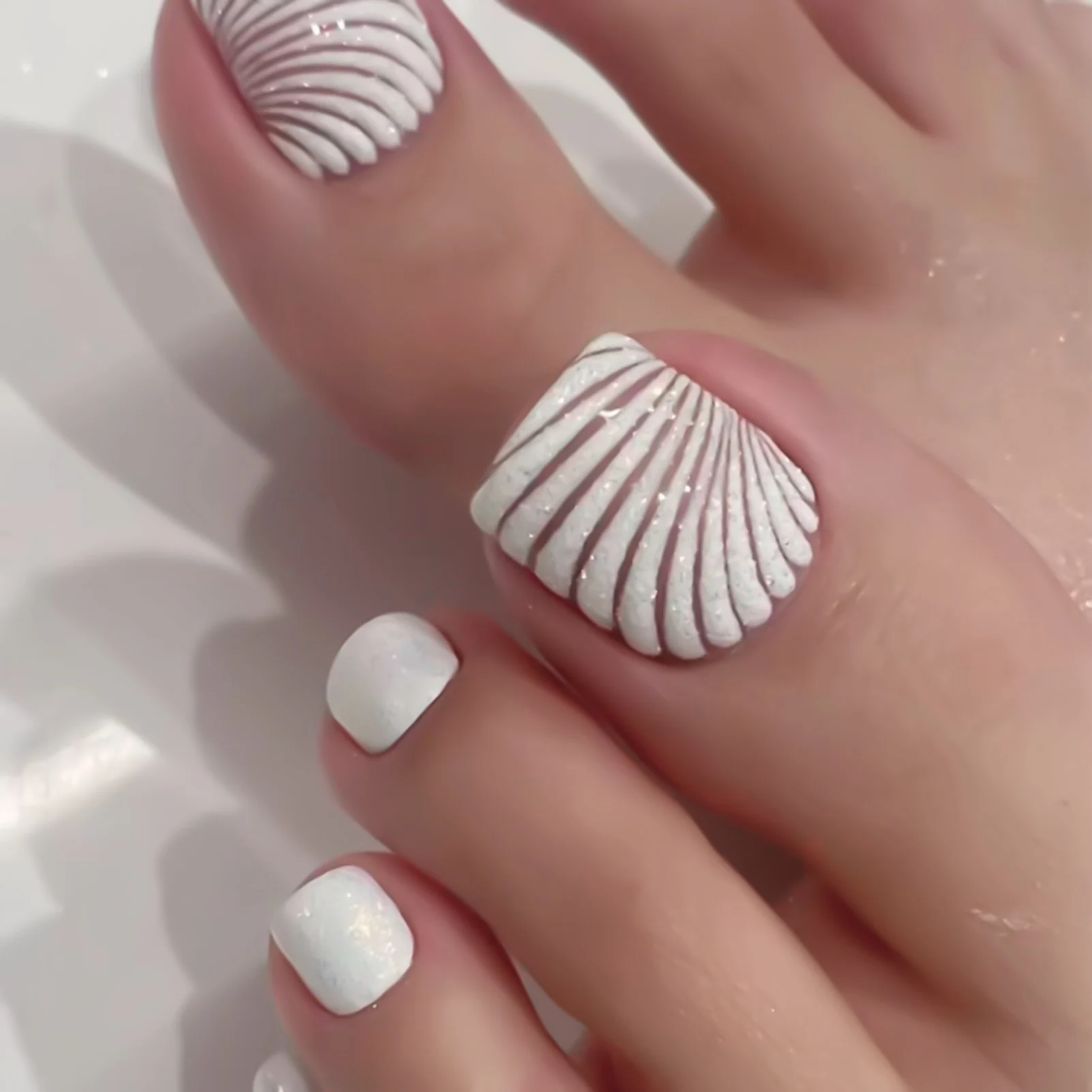 24pcs Ins Simple Pink False Toenails Franch Fake Toe Nails Summer Women Lady Wearable Square Head Press on Nails image 5