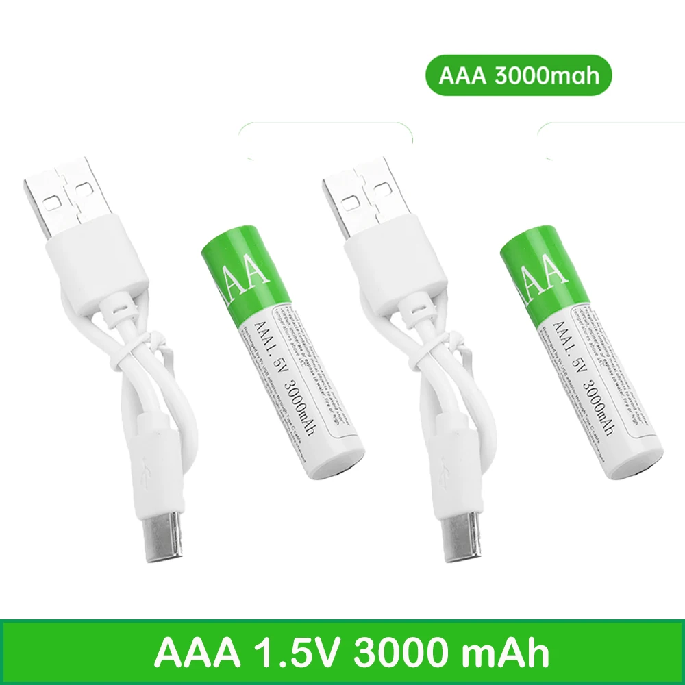 1.5V AA/AAA USB Rechargeable Battery  3800/3000mAh Li-ion Battery for Remote Control Mouse Electric Toy Battery + Type-C Cable