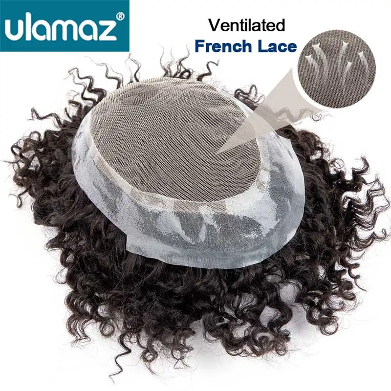 Australia Toupee Hair Men Curly Hair System For Men Pu Skin Lace Men Wig Natural Male Hair Prothesis Indian Human Hair Man Wig