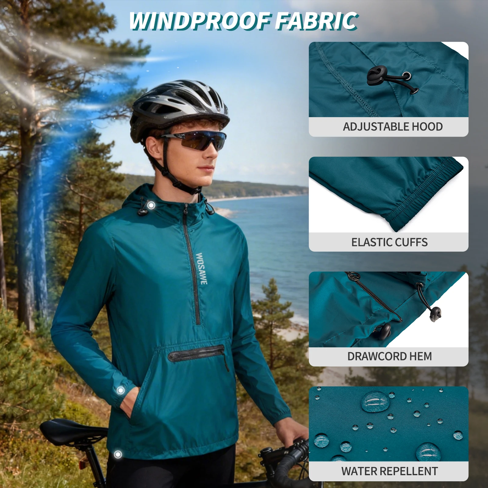 WOSAWE Men's Cycling Jacket Windbreaker Hooded Jacket Bike Wind