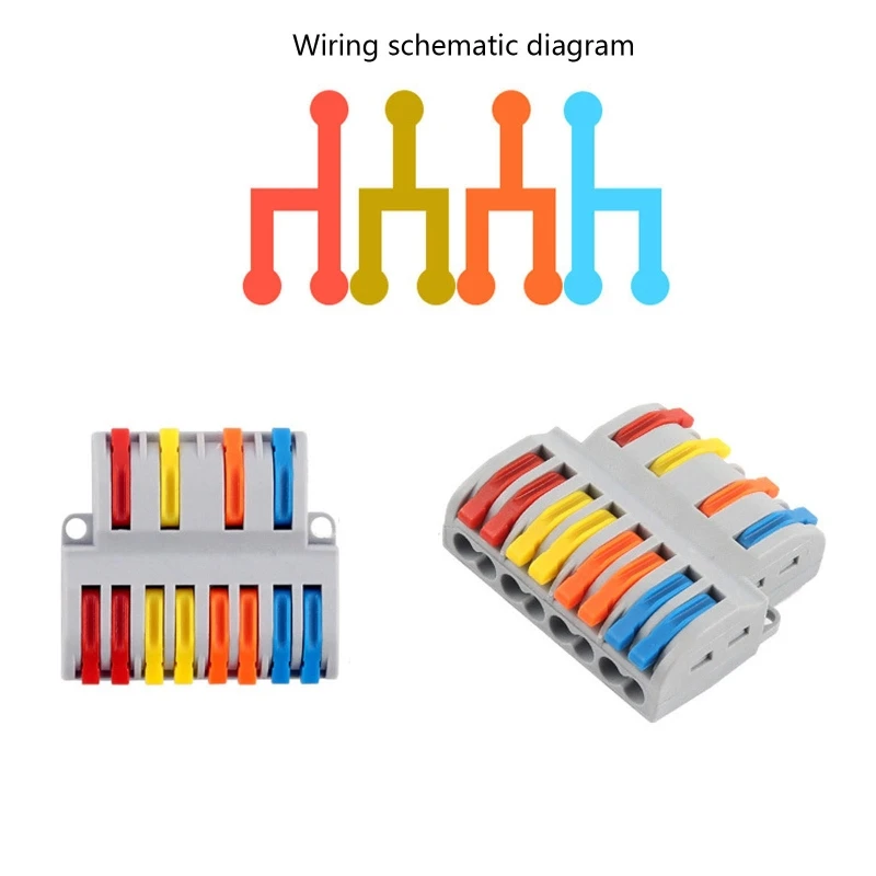 652F 5PCS Compact Wire Connector Push in Wiring Terminal Block for Single-strand Hard Wire/Multi-strand Soft Wire 4 in 8 Out