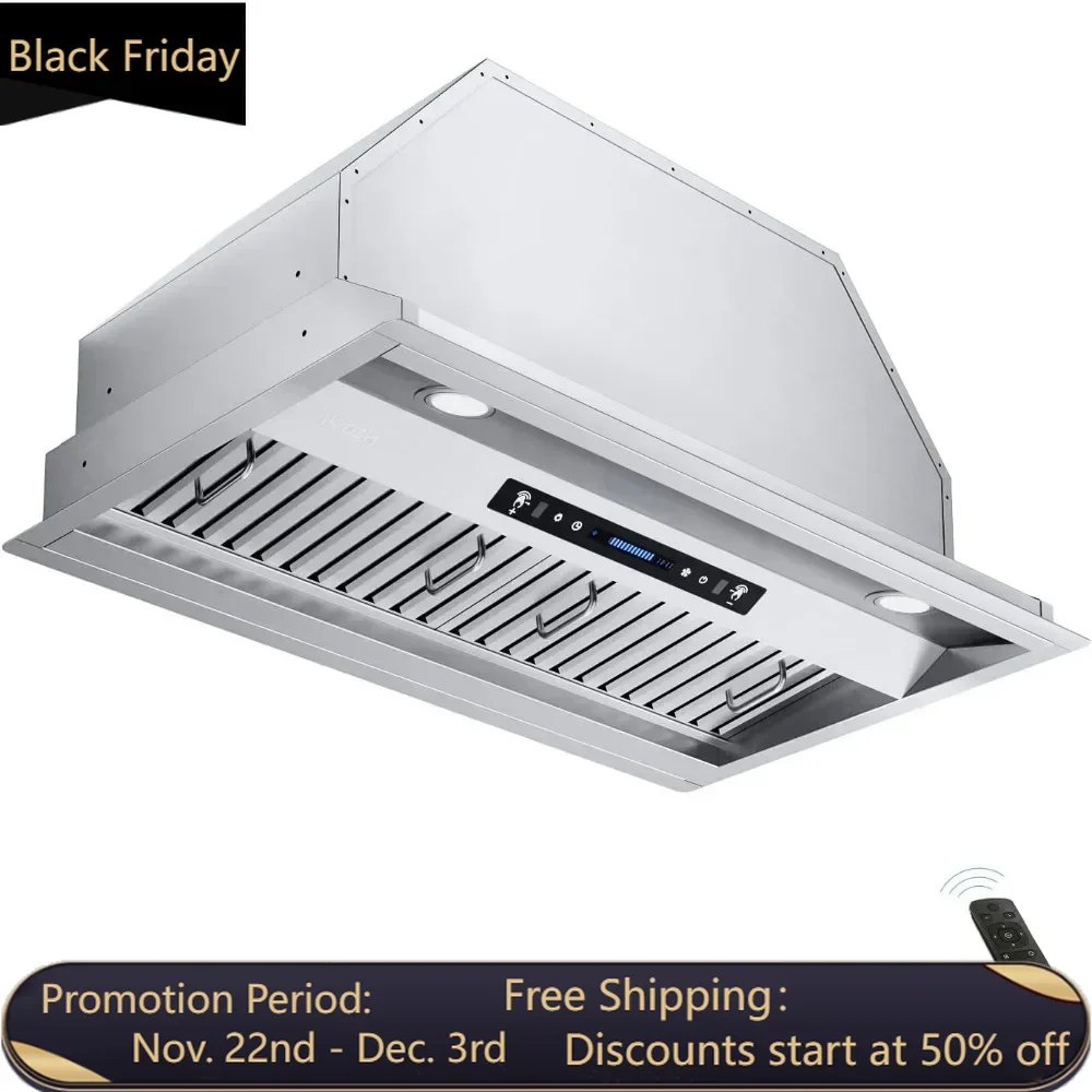 36 inch built-in/plug-in range hood 900 CFM, pipe/no pipe convertible pipe, stainless steel kitchen ventilation range hood