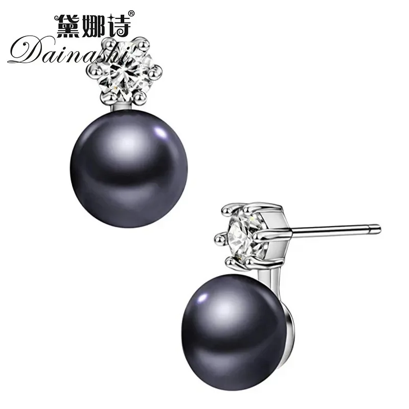 Dainashi 925 Sterling Silver 8-9mm naturalna perła słodkowodna cyrkon Rhinestone stadniny kolczyki wysoka biżuteria prezenty dla kobiet