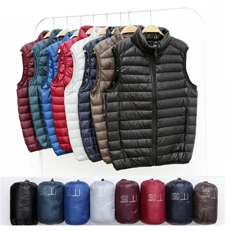 FGKKS 2023 Brand Sleeveless Down Jacket For Men Pure Warm Pocket Vest Coat High Quality Lightweight Down Duck Vest Coats Male