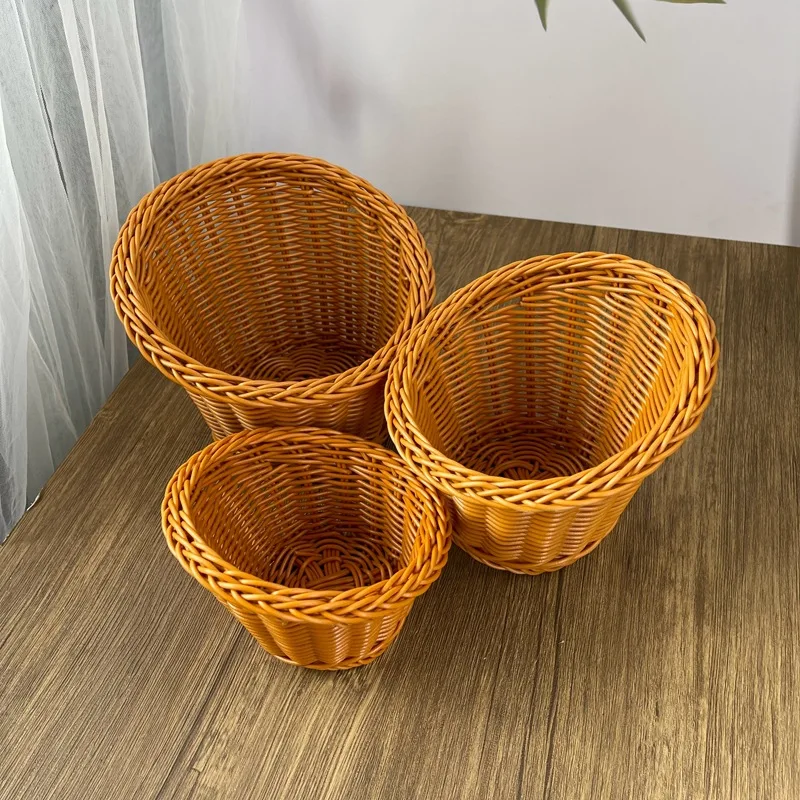 Imitation Rattan Fruit Basket Sundry Storage Basket Hand-Woven Storage Box Home Kitchen Storage Supplies Mini Flower Basket