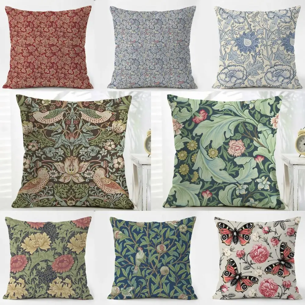 Decorative Arts W-William Morris Cushion Cover Washable Linen Pillowcase Soft  for Daily Sofa Bed Home Room Decor